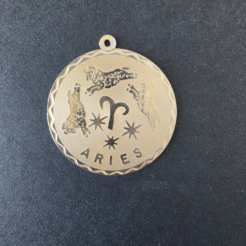 Gold 12k GF Aries Zodiac Disk Pendant Charm vintage